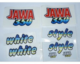 SAMOLEPKY SADA NA KAPOTÁŽ - JAWA 350 WHITE STYLE (STARÝ STYL S ČERVENOU JAWOU NA NÁDRŽI)